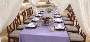 Mesa montada para un evento en la naturaleza. Meraki Cultura Audiovisual.